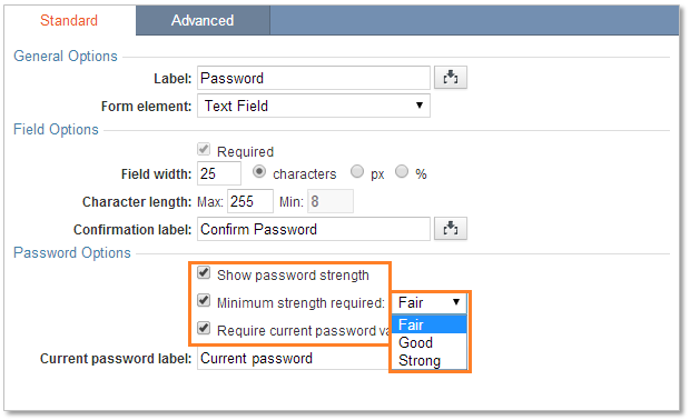 Password Options Caspio Online Help