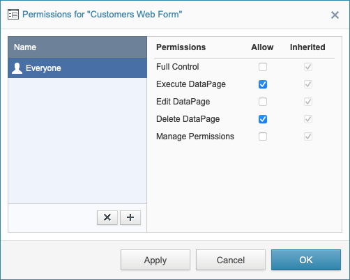 Dialog box showing permissions for a single object.