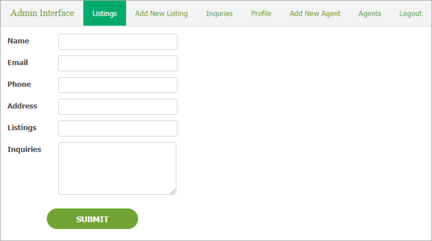 Sample navigation menu with customized options for admins.