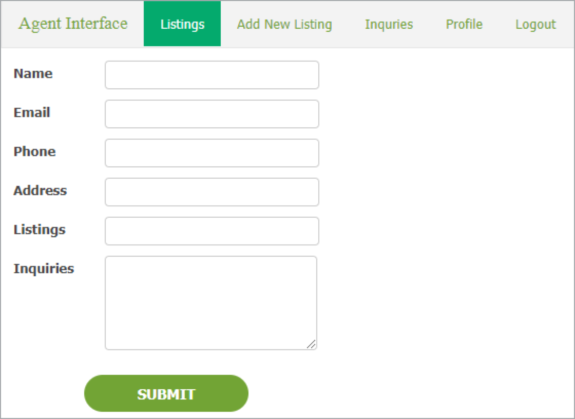 Sample navigation menu with customized options limited to only those available for agents.