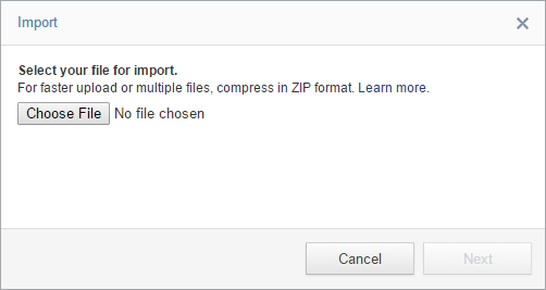 A dialog box with controls for selecting a file for import.
