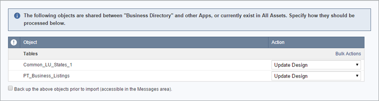 A dialog box showing options for processing shared objects.