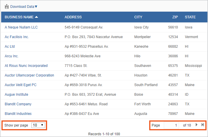 Sample report with enabled options to jump to a specific page.