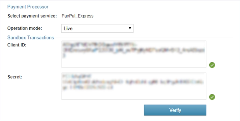 A dialog box showing a connection with PayPal payment service.