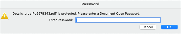 Sample dialog box that appears when opening a password-protected PDF document