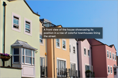 A screenshot showing a photo with a row of townhouses and a tooltip displayed under the mouse pointer.