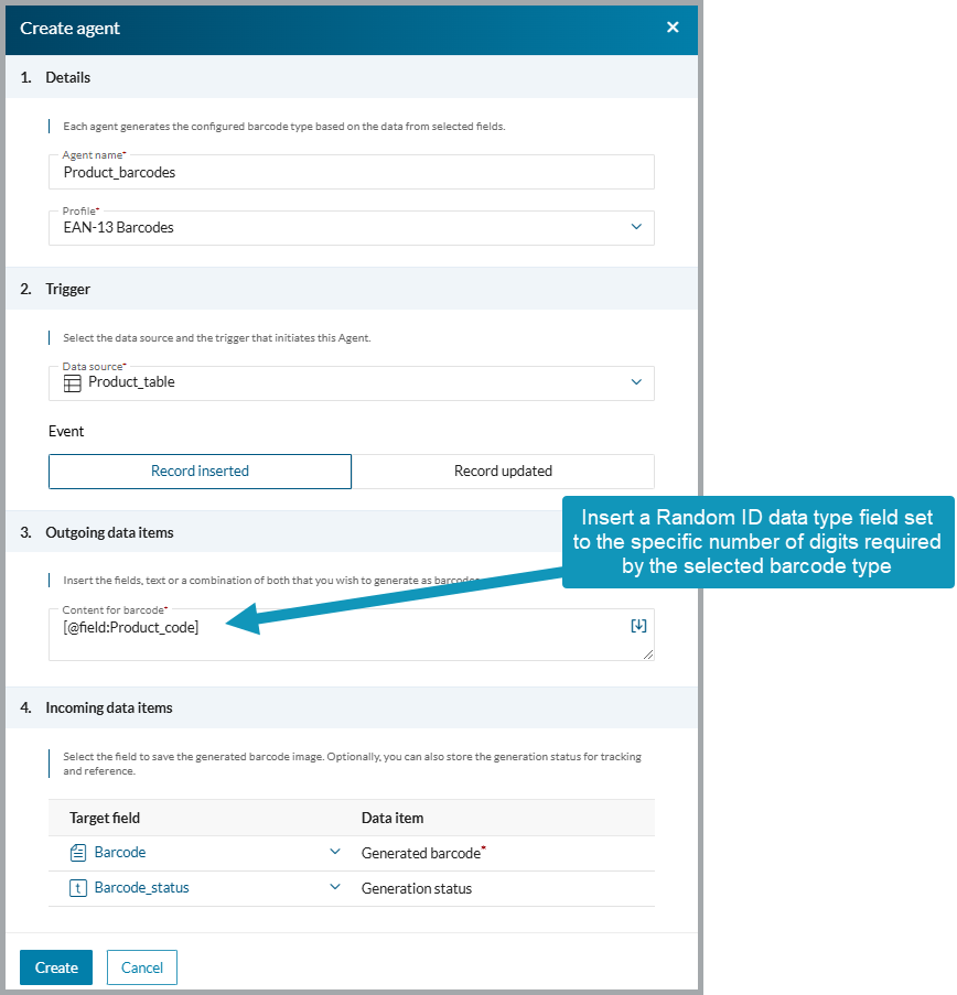 Image showing the agent creation panel.