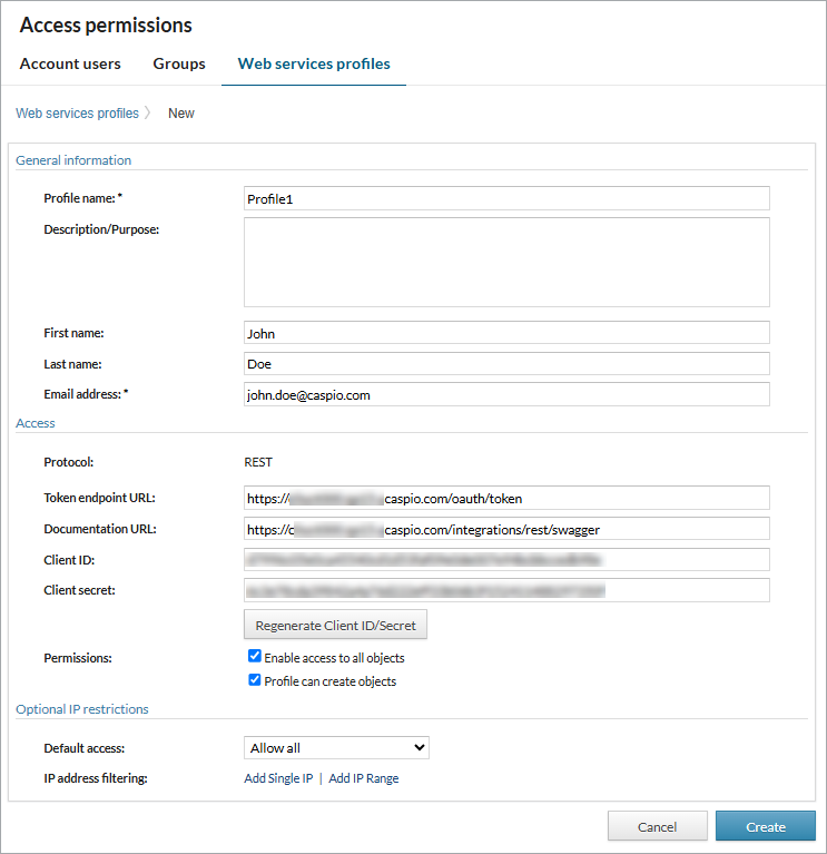 Screenshot of the access permissions interface.