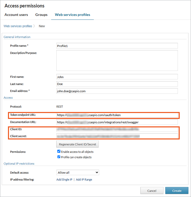 Screenshot showing access permissions screen with the token data highlighted.
