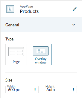 Screenshot showing the AppPage types choice.