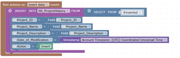 Tracking Data Changes in Tables Using Triggered Actions