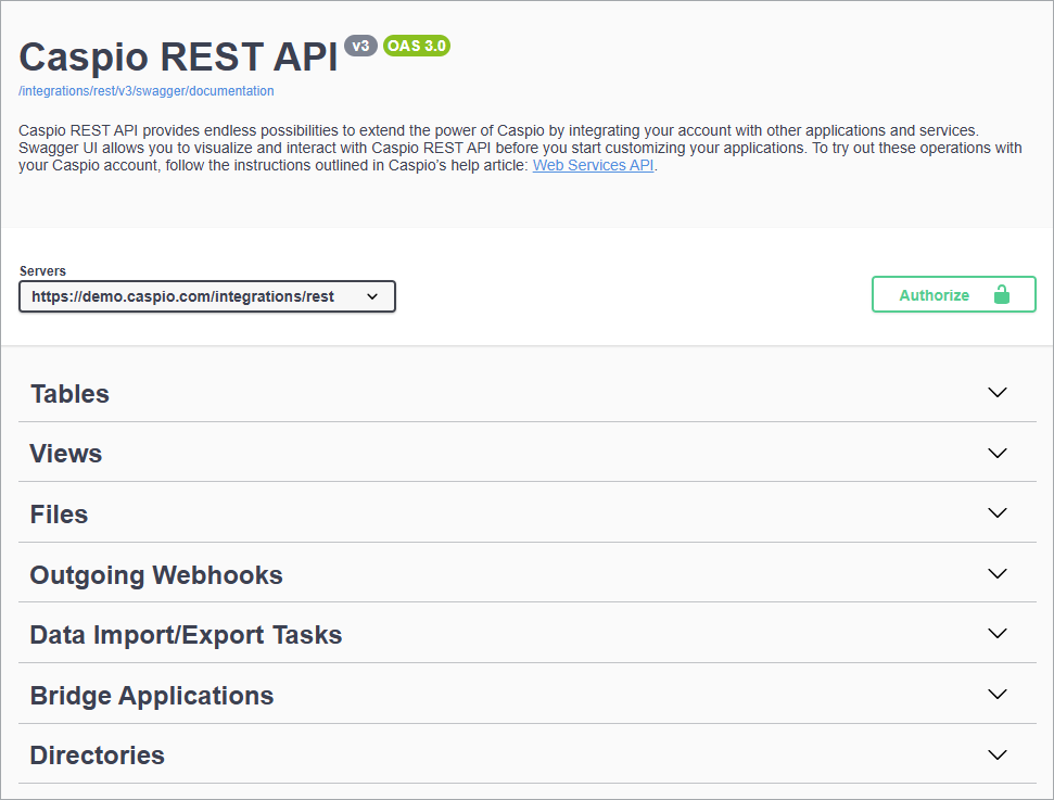 Image of the Swagger UI in REST API v3