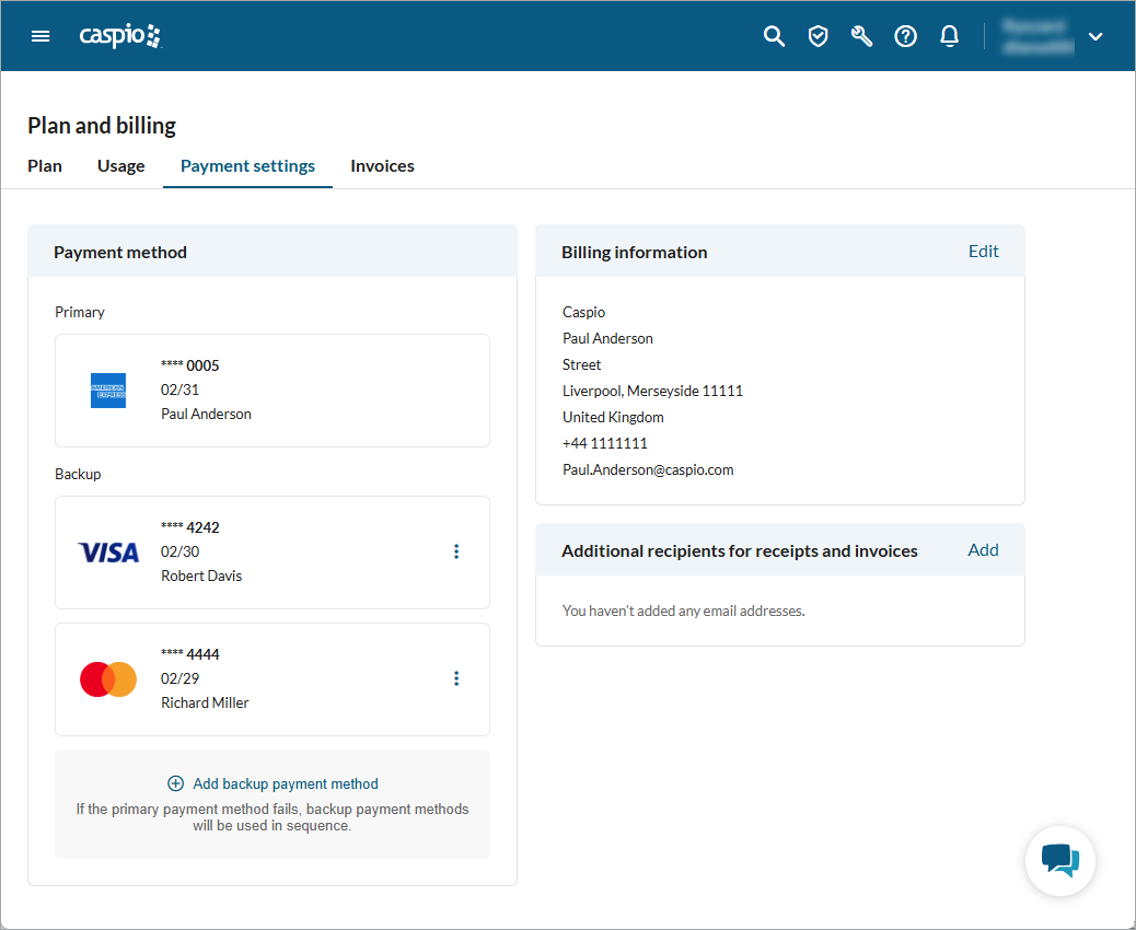 Screenshot showing the Payment Settings section.
