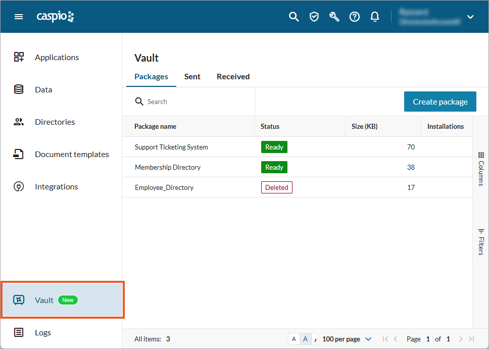 Screenshot showing Vault interface