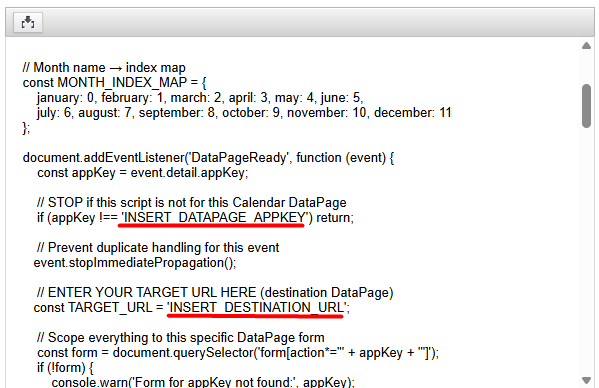 Screenshot of calendar code with highlight.