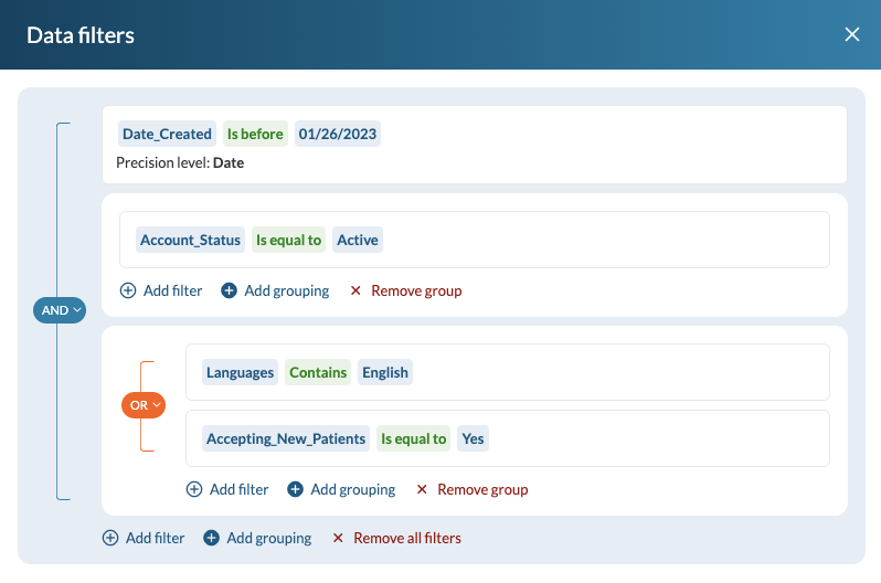 DataPart filtering sample screenshot
