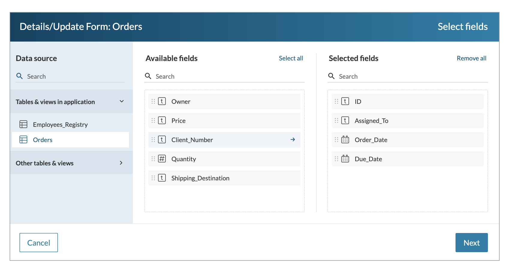 Screenshot of a Details Update creation step