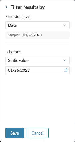 A panel showing the filtering options for a field.