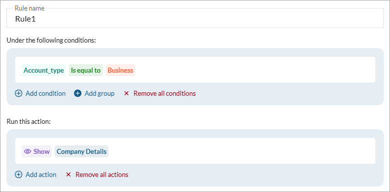 Screenshot of a sample Rule UI.