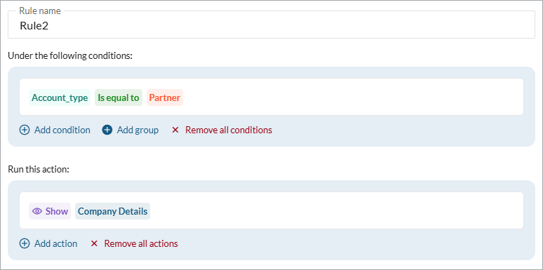 Screenshot of sample rules UI.